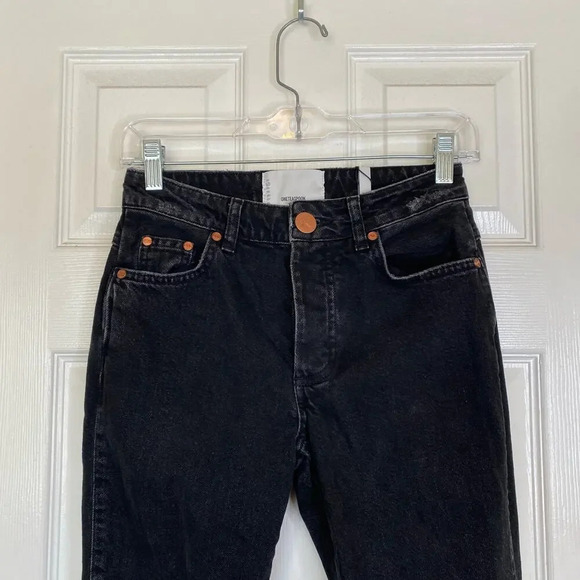 NWOT ONE TEASPOON Trucker Jeans Black Mid Rise Button Fly Size 23 Distressed - Picture 4 of 9